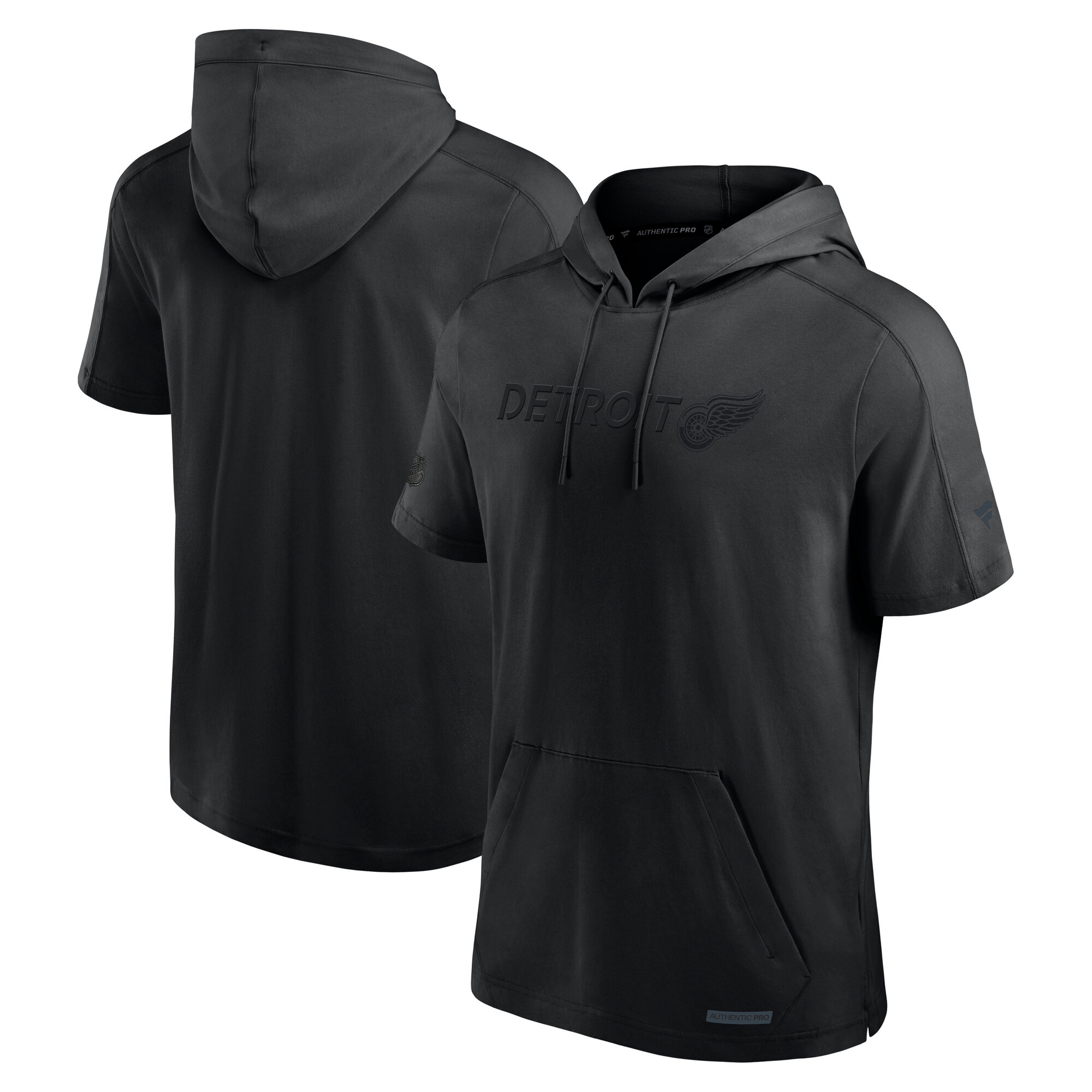 Men's Fanatics Black Detroit Red Wings Authentic Pro Road Lightweight Short Sleeve Pullover Hoodie